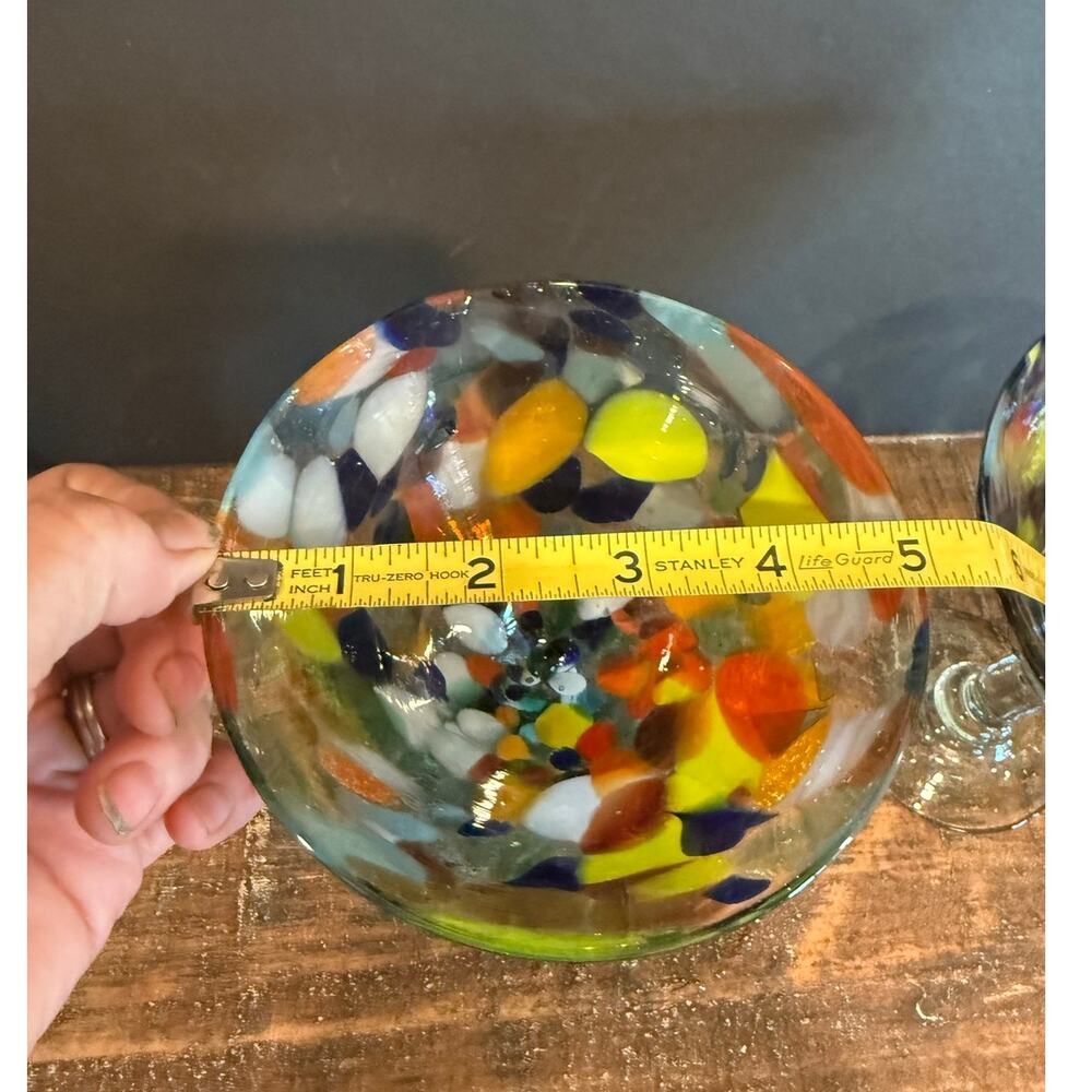 Set of 2 Mexican Hand Blown Confetti Margarita Glasses‎ Artisan Glass Barware - Picture 4 of 4